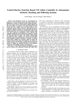 Control Barrier Function Based UAV Safety Controller in Autonomous
  Airborne Tracking and Following Systems