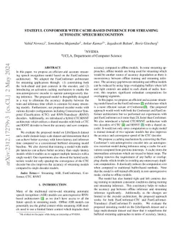 Stateful Conformer with Cache-based Inference for Streaming Automatic
  Speech Recognition