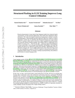 Structured Packing in LLM Training Improves Long Context Utilization