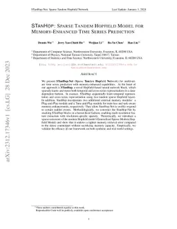 STanHop: Sparse Tandem Hopfield Model for Memory-Enhanced Time Series
  Prediction