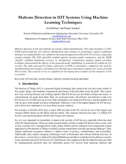 Malware Detection in IOT Systems Using Machine Learning Techniques