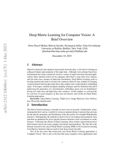 Deep Metric Learning for Computer Vision: A Brief Overview