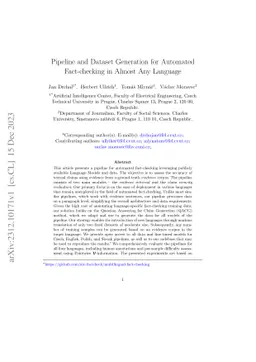 Pipeline and Dataset Generation for Automated Fact-checking in Almost
  Any Language