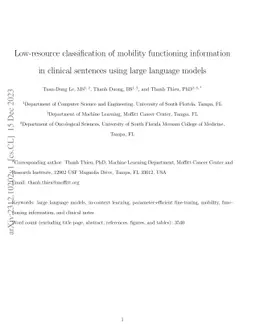 Low-resource classification of mobility functioning information in
  clinical sentences using large language models