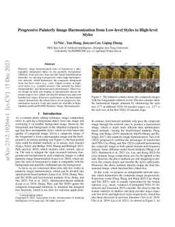 Progressive Painterly Image Harmonization from Low-level Styles to
  High-level Styles