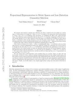 Proportional Representation in Metric Spaces and Low-Distortion
  Committee Selection