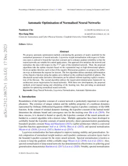 Automatic Optimisation of Normalised Neural Networks