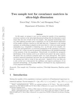 Two sample test for covariance matrices in ultra-high dimension
