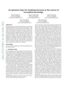 An epistemic logic for modeling decisions in the context of incomplete
  knowledge