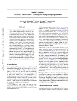 Social Learning: Towards Collaborative Learning with Large Language
  Models