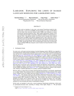 Labrador: Exploring the Limits of Masked Language Modeling for
  Laboratory Data