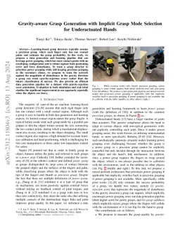 Gravity-aware Grasp Generation with Implicit Grasp Mode Selection for
  Underactuated Hands