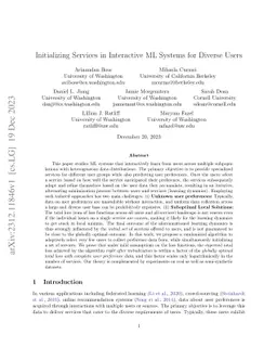 Initializing Services in Interactive ML Systems for Diverse Users