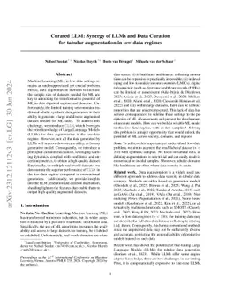 Curated LLM: Synergy of LLMs and Data Curation for tabular augmentation
  in low-data regimes