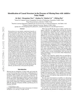 Identification of Causal Structure in the Presence of Missing Data with
  Additive Noise Model
