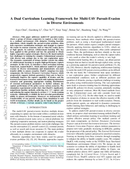 A Dual Curriculum Learning Framework for Multi-UAV Pursuit-Evasion in
  Diverse Environments