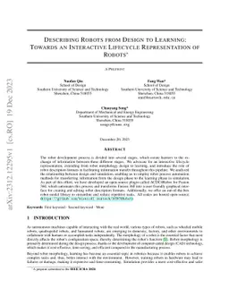 Describing Robots from Design to Learning: Towards an Interactive
  Lifecycle Representation of Robots