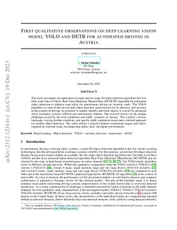 First qualitative observations on deep learning vision model YOLO and DETR for automated driving in Austria