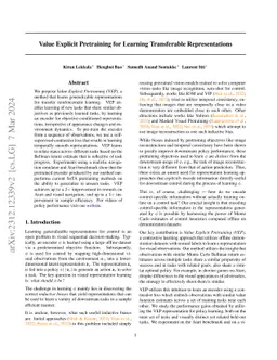 Value Explicit Pretraining for Learning Transferable Representations