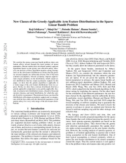 New Classes of the Greedy-Applicable Arm Feature Distributions in the
  Sparse Linear Bandit Problem