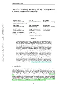 Can It Edit? Evaluating the Ability of Large Language Models to Follow
  Code Editing Instructions