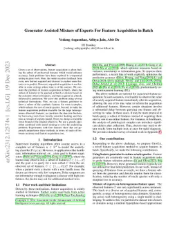 Generator Assisted Mixture of Experts For Feature Acquisition in Batch