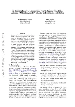 An Empirical study of Unsupervised Neural Machine Translation: analyzing
  NMT output, model's behavior and sentences' contribution