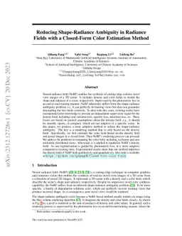 Reducing Shape-Radiance Ambiguity in Radiance Fields with a Closed-Form
  Color Estimation Method