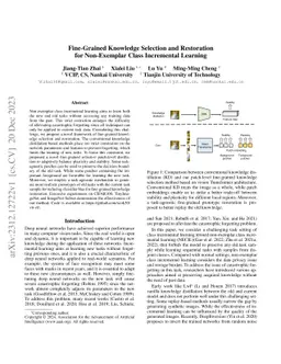Fine-Grained Knowledge Selection and Restoration for Non-Exemplar Class
  Incremental Learning