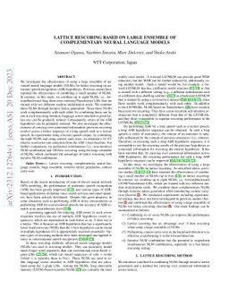 Lattice Rescoring Based on Large Ensemble of Complementary Neural
  Language Models