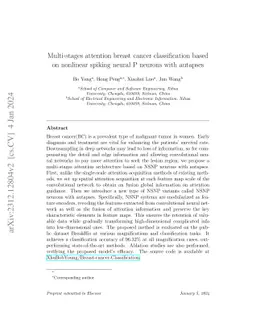 Multi-stages attention Breast cancer classification based on nonlinear
  spiking neural P neurons with autapses