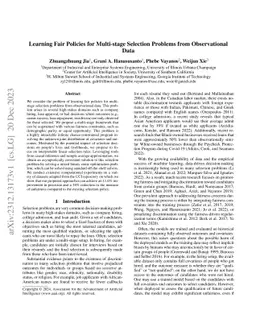 Learning Fair Policies for Multi-stage Selection Problems from
  Observational Data