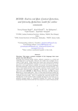 HCDIR: End-to-end Hate Context Detection, and Intensity Reduction model
  for online comments