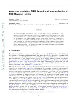 A note on regularised NTK dynamics with an application to PAC-Bayesian
  training