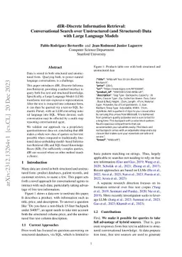 dIR -- Discrete Information Retrieval: Conversational Search over
  Unstructured (and Structured) Data with Large Language Models