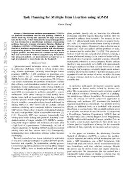 Task Planning for Multiple Item Insertion using ADMM