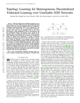 Topology Learning for Heterogeneous Decentralized Federated Learning
  over Unreliable D2D Networks
