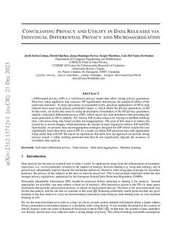 Conciliating Privacy and Utility in Data Releases via Individual
  Differential Privacy and Microaggregation
