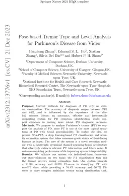 Pose-based Tremor Type and Level Analysis for Parkinson's Disease from
  Video