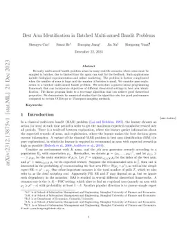 Best Arm Identification in Batched Multi-armed Bandit Problems