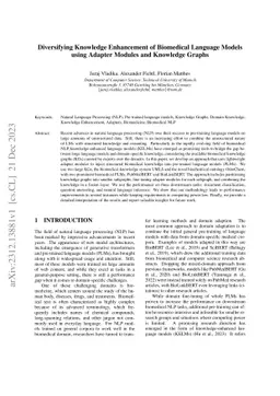 Diversifying Knowledge Enhancement of Biomedical Language Models using
  Adapter Modules and Knowledge Graphs