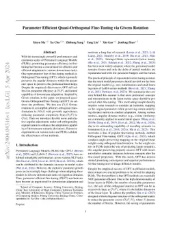 Parameter Efficient Quasi-Orthogonal Fine-Tuning via Givens Rotation