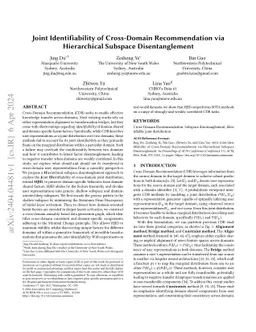 Joint Identifiability of Cross-Domain Recommendation via Hierarchical
  Subspace Disentanglement