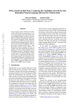 IITK at SemEval-2024 Task 2: Exploring the Capabilities of LLMs for Safe
  Biomedical Natural Language Inference for Clinical Trials