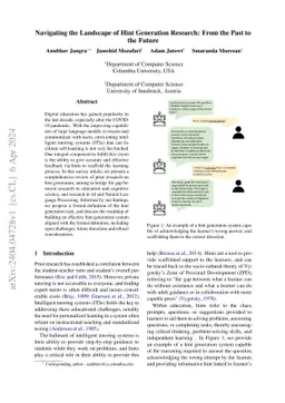 Navigating the Landscape of Hint Generation Research: From the Past to
  the Future