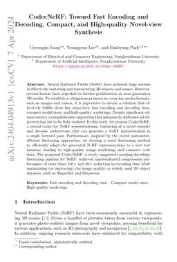 CodecNeRF: Toward Fast Encoding and Decoding, Compact, and High-quality
  Novel-view Synthesis