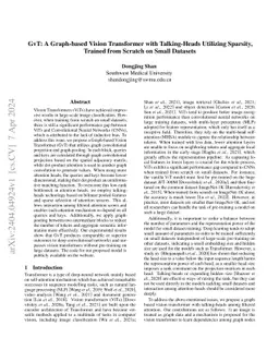 GvT: A Graph-based Vision Transformer with Talking-Heads Utilizing Sparsity, Trained from Scratch on Small Datasets