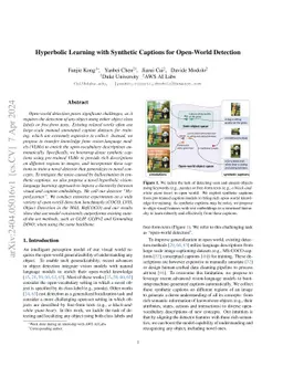 Hyperbolic Learning with Synthetic Captions for Open-World Detection