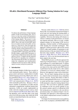 DLoRA: Distributed Parameter-Efficient Fine-Tuning Solution for Large
  Language Model