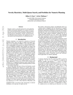 Novelty Heuristics, Multi-Queue Search, and Portfolios for Numeric
  Planning
